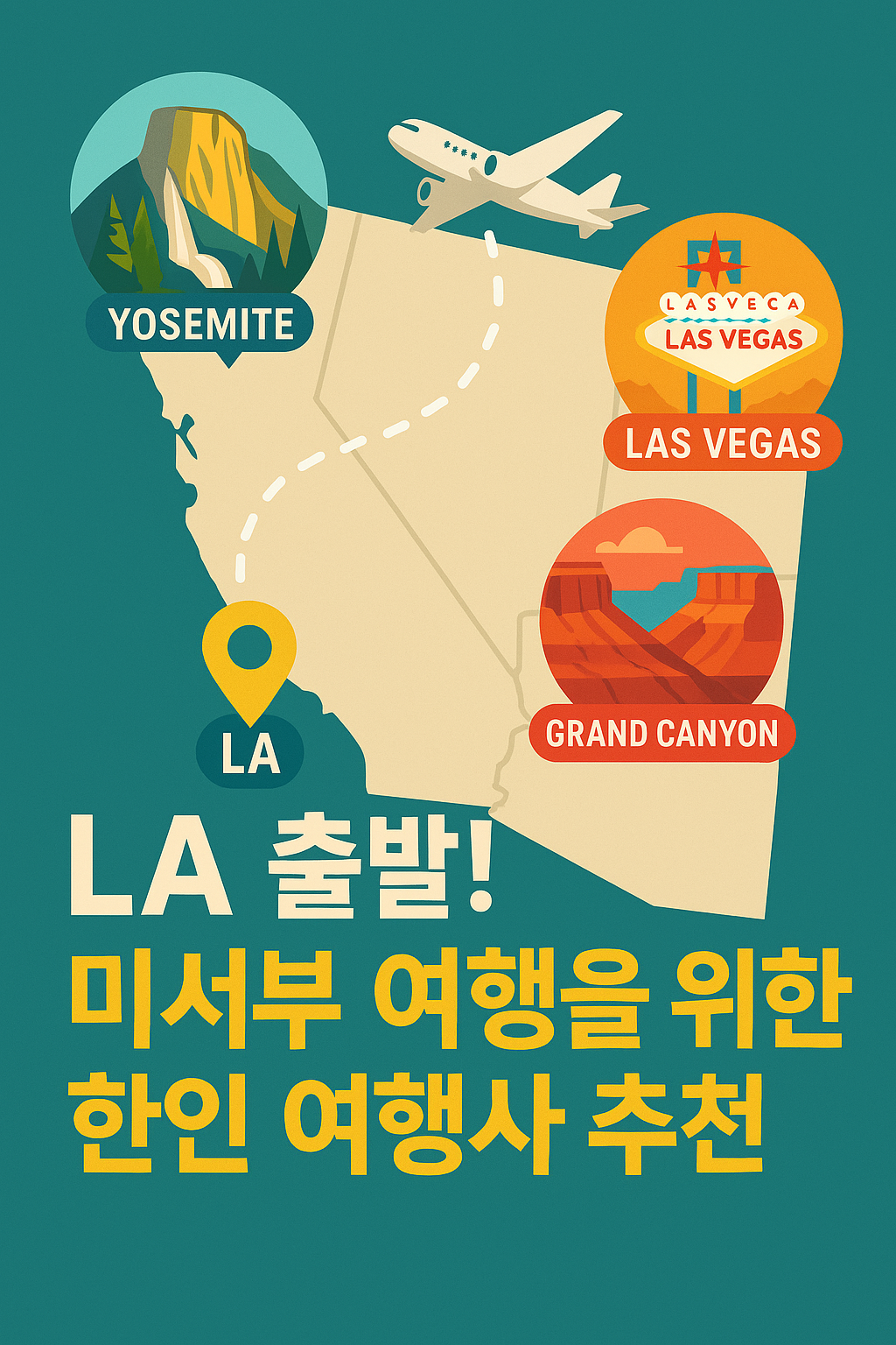 LA 출발 미서부 여행을 위한 한인여행사 추천 문구가 써있는 이미지 사진