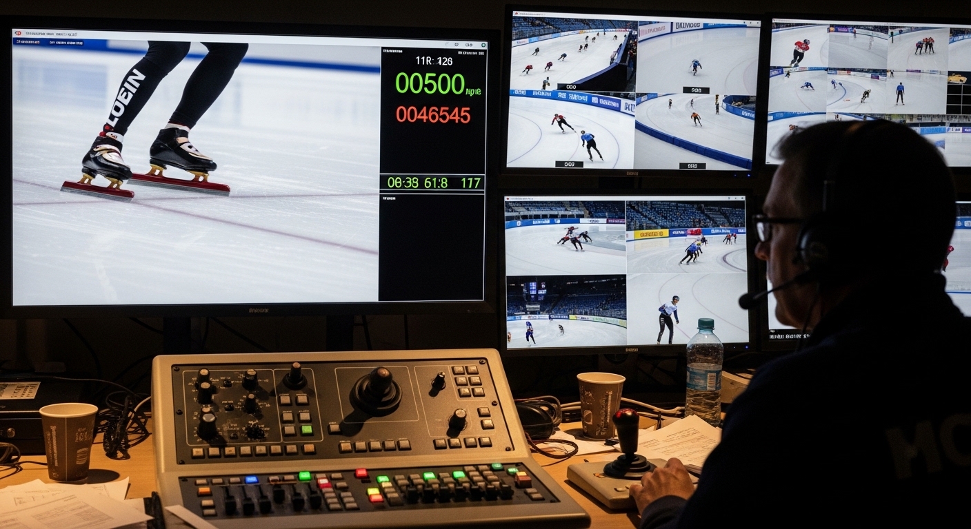올림픽 경기에서 공정한 판정을 위해 사용되는 고해상도 비디오 분석 시스템 장면
