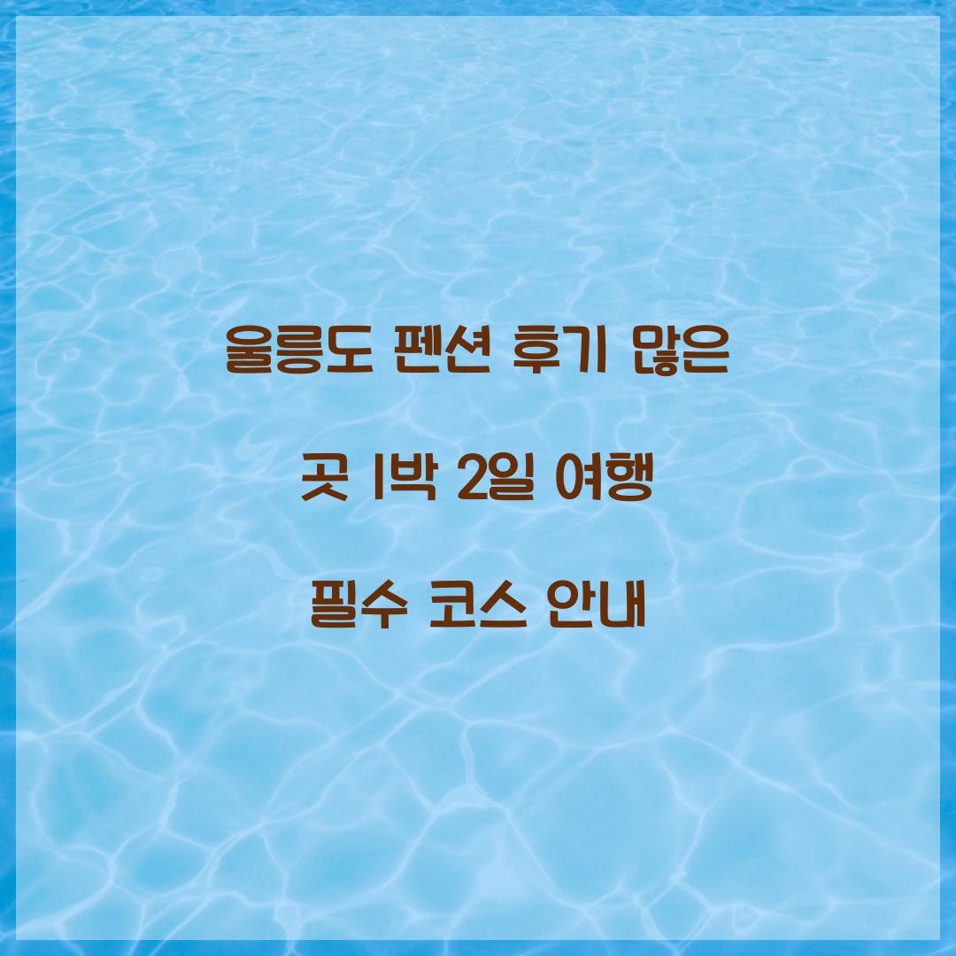 울릉도 펜션 후기 많은 곳 1박 2일