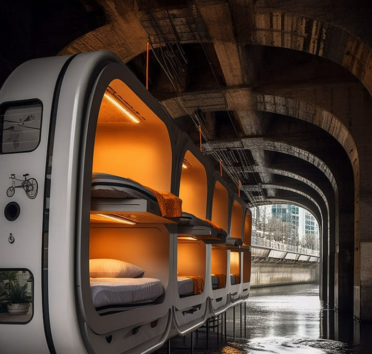 노숙자들 해결책 '자급식 생활 포드'...다리 밑의 공터 활성화 Self-contained living pods activate vacant lots under bridges to tackle homelessness
