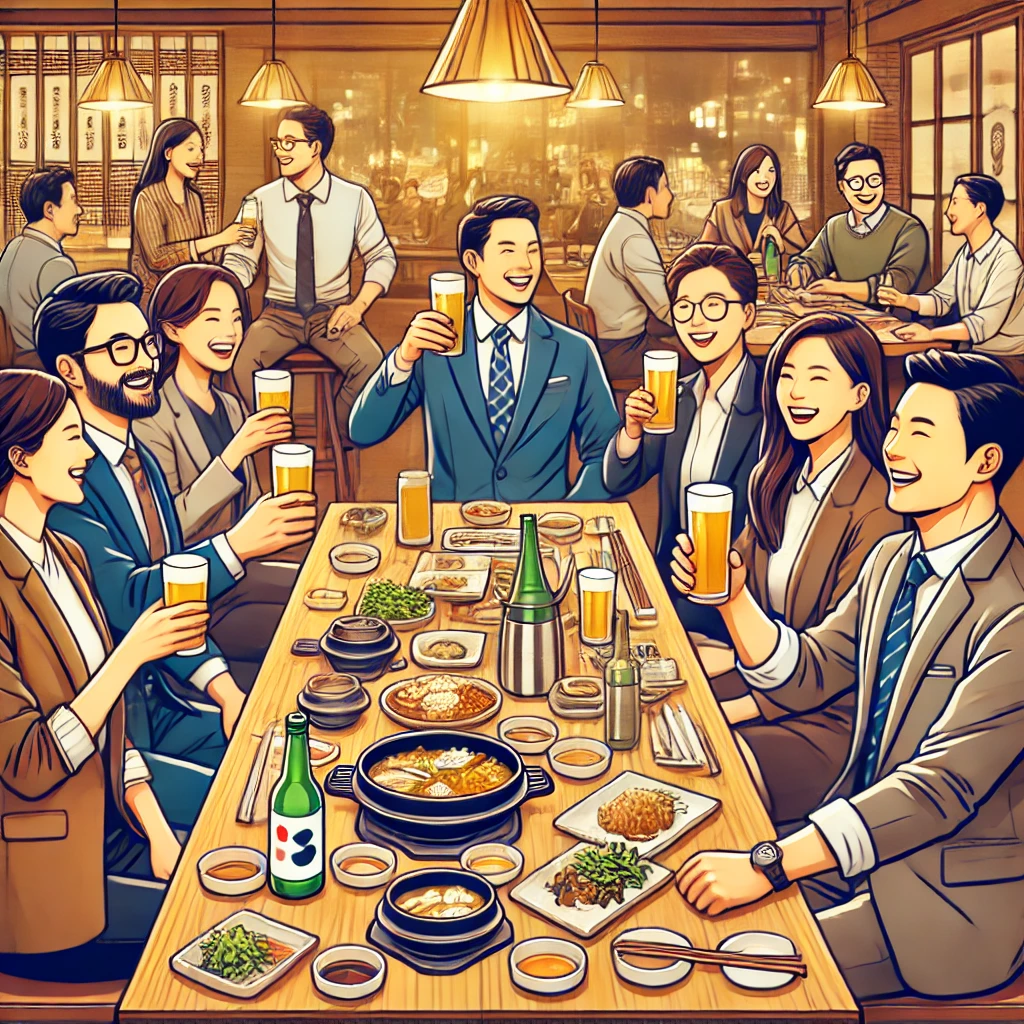 직장인들이 퇴근 후에 회식하는 모습