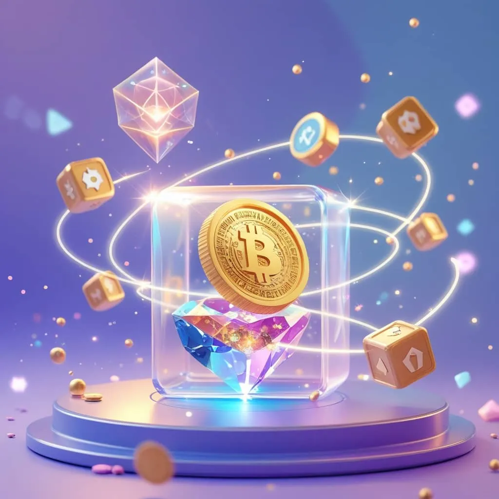 게임파이의 중심인 블록체인 기술 혁신을 상징적으로 나타낸 이미지로 특히 NFT를 투명 박스 안에 보관하는 것으로 상징적으로 표현했음.