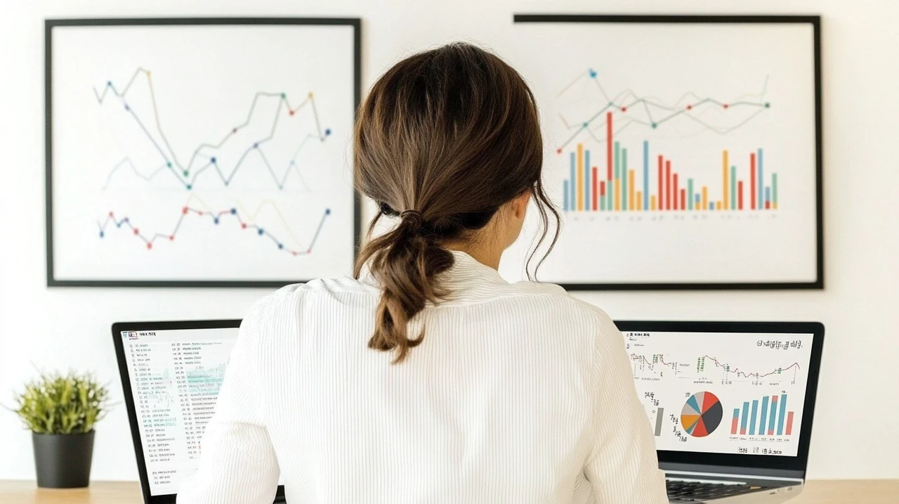 2025년 연금 ETF 추천 정보를 바탕으로 투자자가 노후 자산 배분 포트폴리오와 ETF 수익률 차트를 노트북에서 검토하는 장면으로, 연금 ETF 분산 투자와 수익성, 장기 성장 전략, 노후 자산관리 가이드가 강조되어 있습니다.