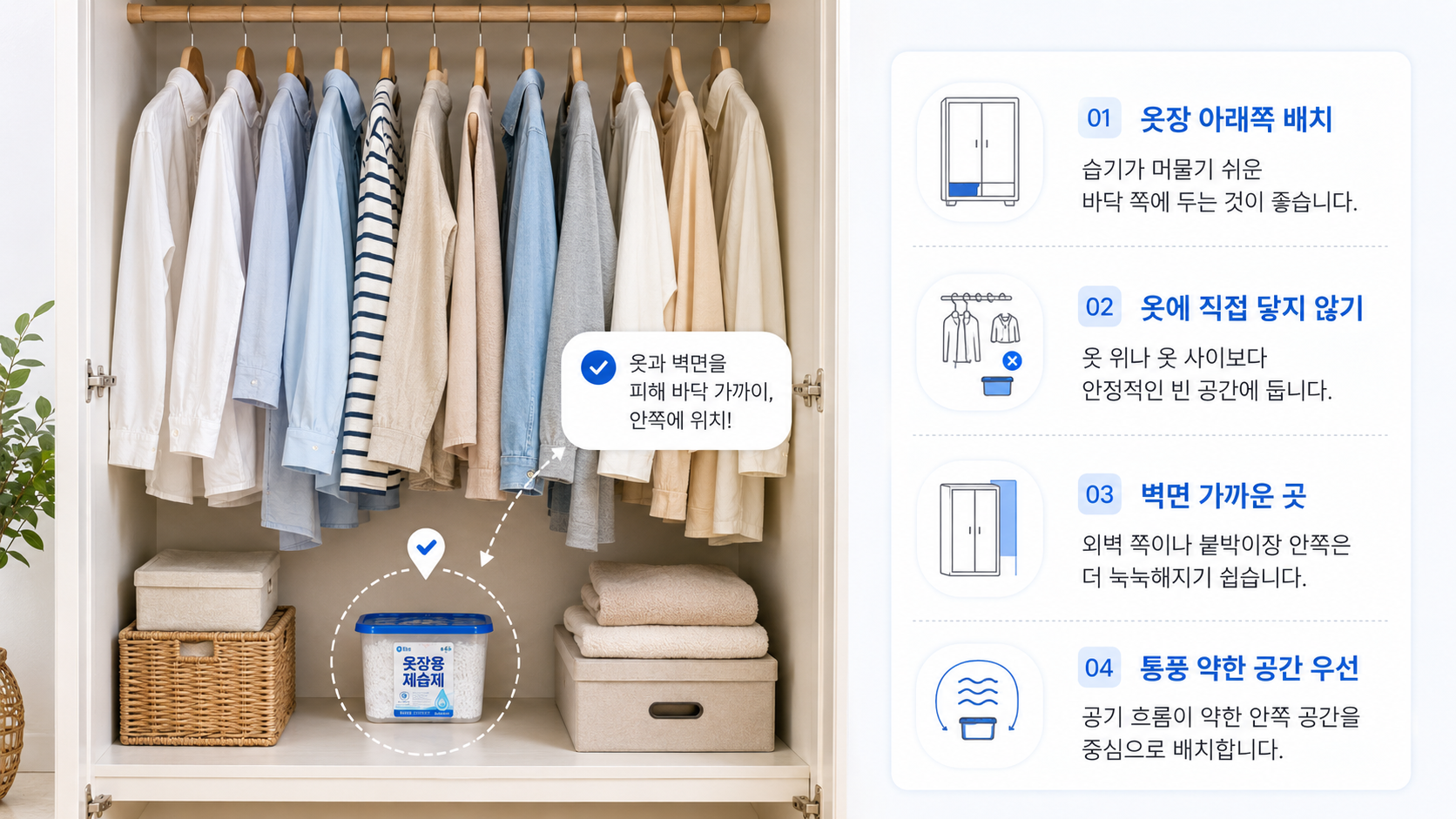 효과적인 옷장 제습제 놓는 위치