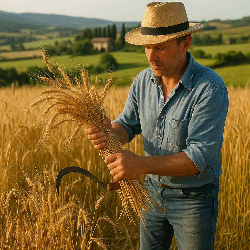 파로를 재배하고 있는 이탈리아 농부