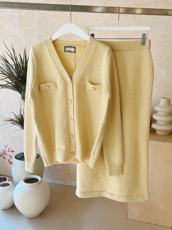 프롬마치 울30 타임스 가디건 스커트 니트 투피스 세트