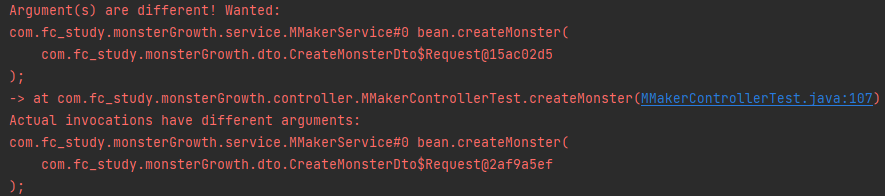 2. Argument(s) are different! Wanted, Actual invocations have different arguments