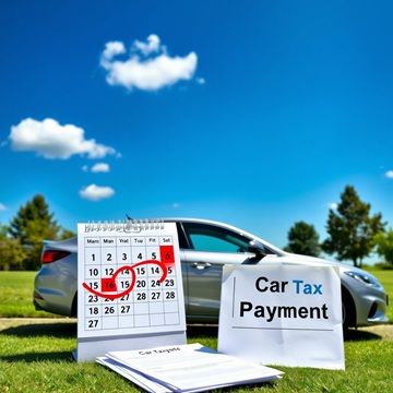 자동차가 보이고 그 앞에 달력과 서류 보임