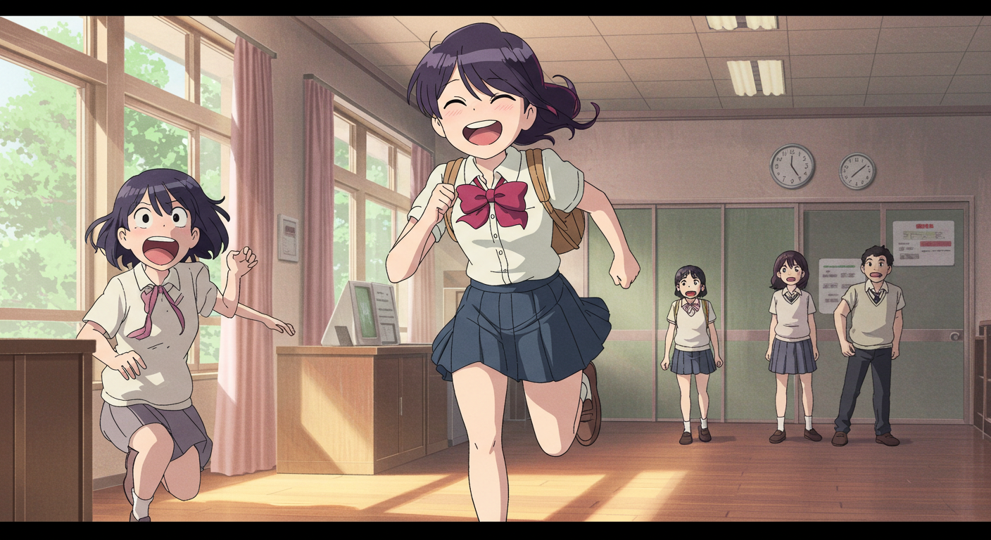 학교에서 달려가는 하니 캐릭터 모습