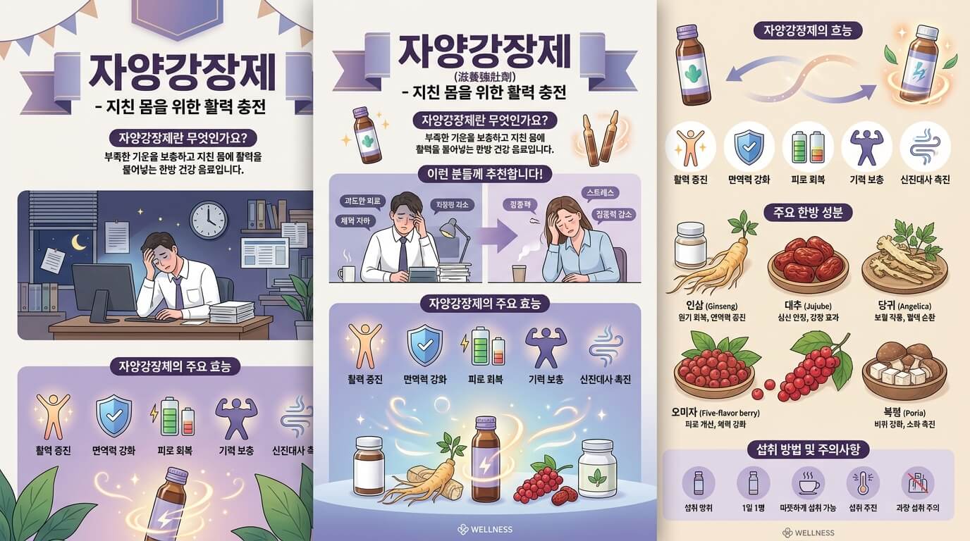 자양강장제와 피로회복 효과를 설명하는 건강 인포그래픽