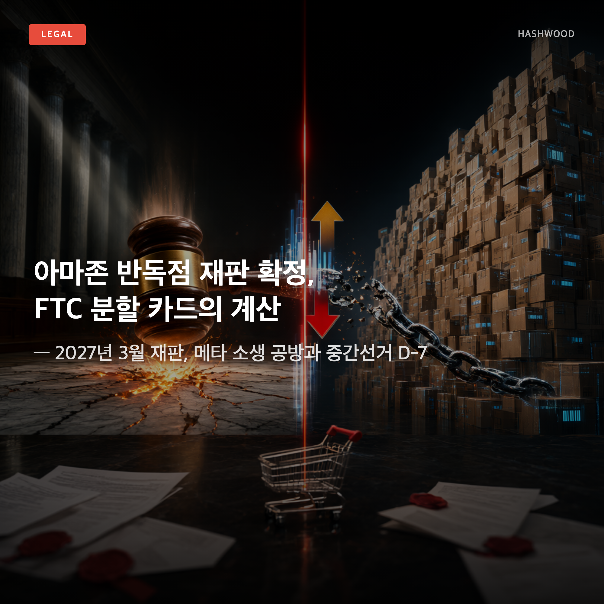 그림: 아마존 반독점 재판 확정, FTC 분할 카드의 계산 — — 2027년 3월 재판, 메타 소생 공방과 중간선거 D-7