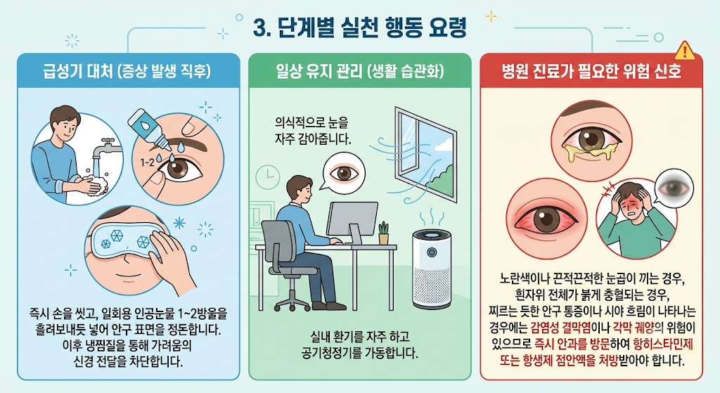 눈가 가려움과 눈물 증상 완화를 위한 단계별 실천 행동 요령