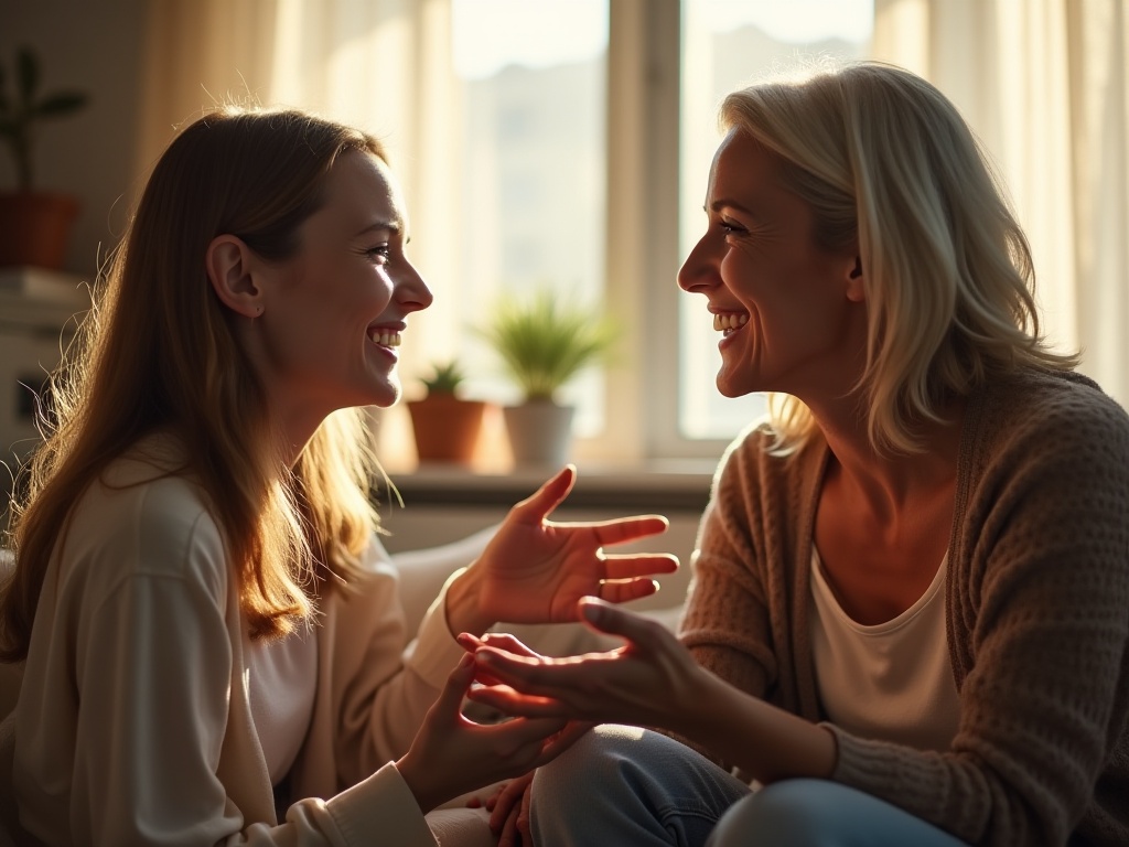 다정한 모습으로 대화중인 모녀의 모습