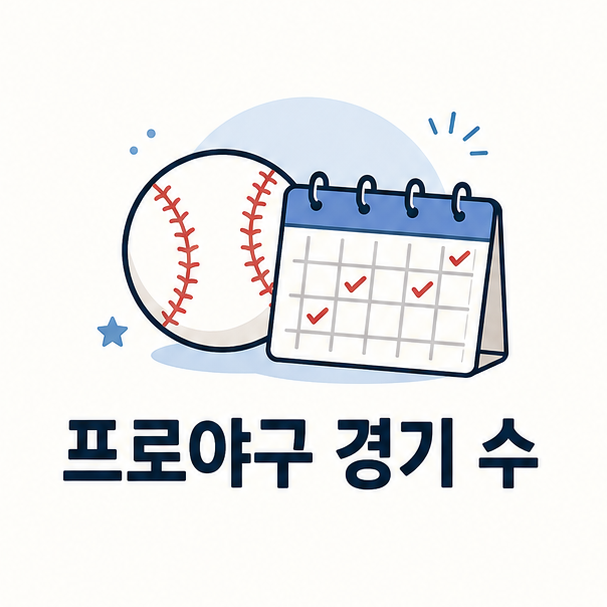 프로야구 경기 수 대표 이미지, 야구공과 달력을 결합한 단순한 선 일러스트