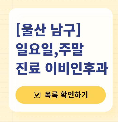 울산 남구 일요일 문 여는 이비인후과 목록 ❘ 토요일 공휴일 주말 야간 병원 찾기