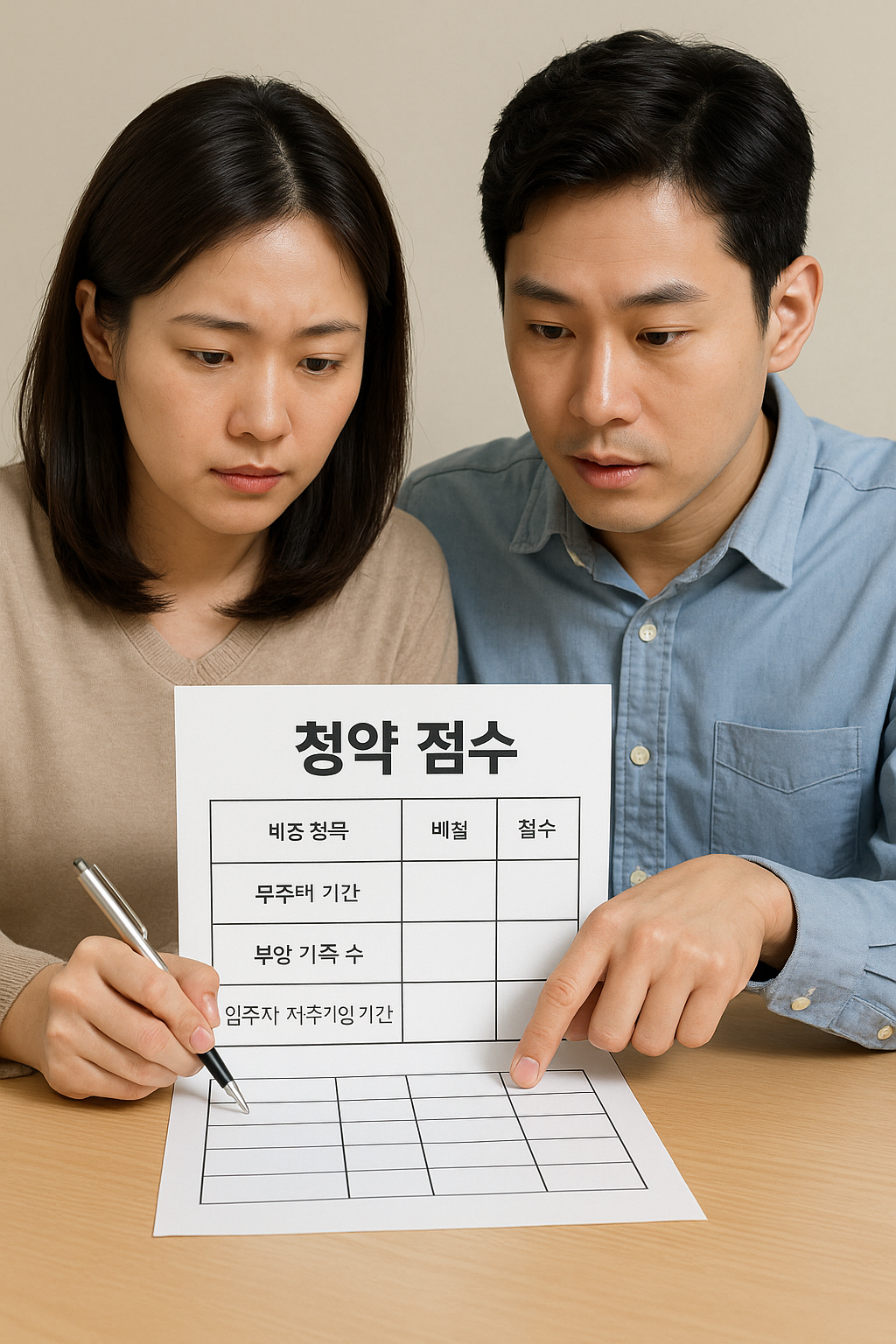 청약 점수를 계산 중인 신혼부부의 모습