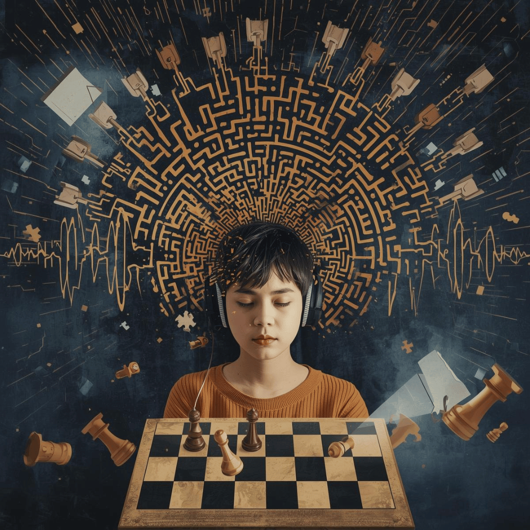 수능 영어 듣기 시험의 복잡성과 전략적 중요성을 시각적으로 표현한 이미지