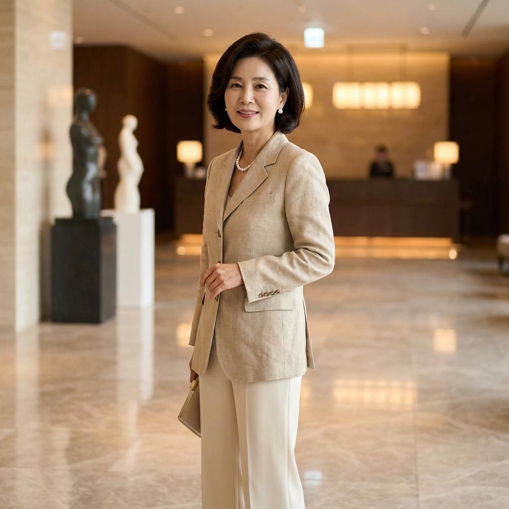 50대 하객룩으로 손색없는 베이지 자켓 코디 전략