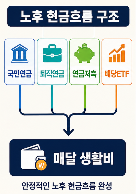 노후 현금흐름 국민연금 연금저축 배당ETF 구조