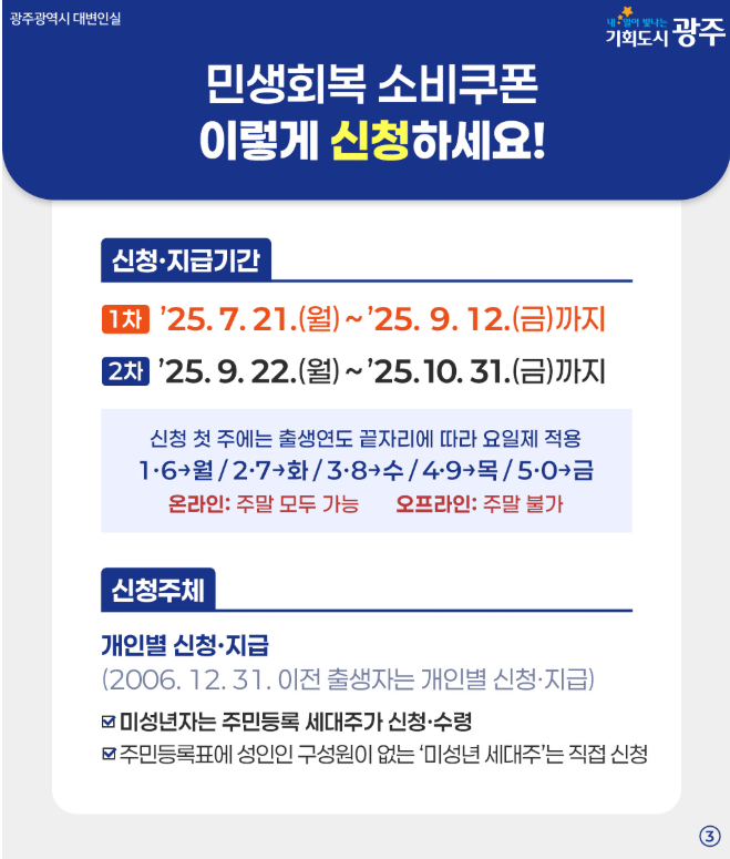 광주광역시 동구 학동 민생회복지원금 신청기간 안내