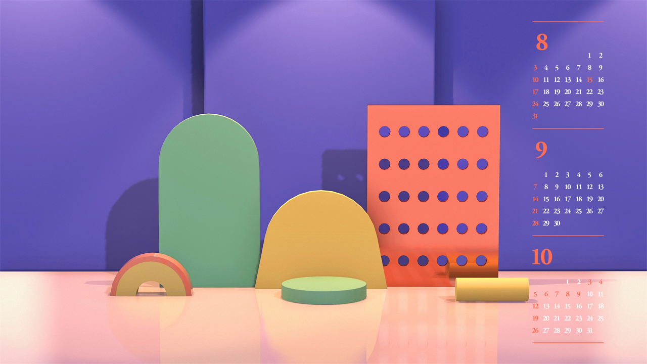 09 보라색과 오렌지색 그래픽 B - 2025년9월 노트북배경화면