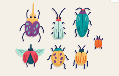다양한 벌레 7마리 일러스트