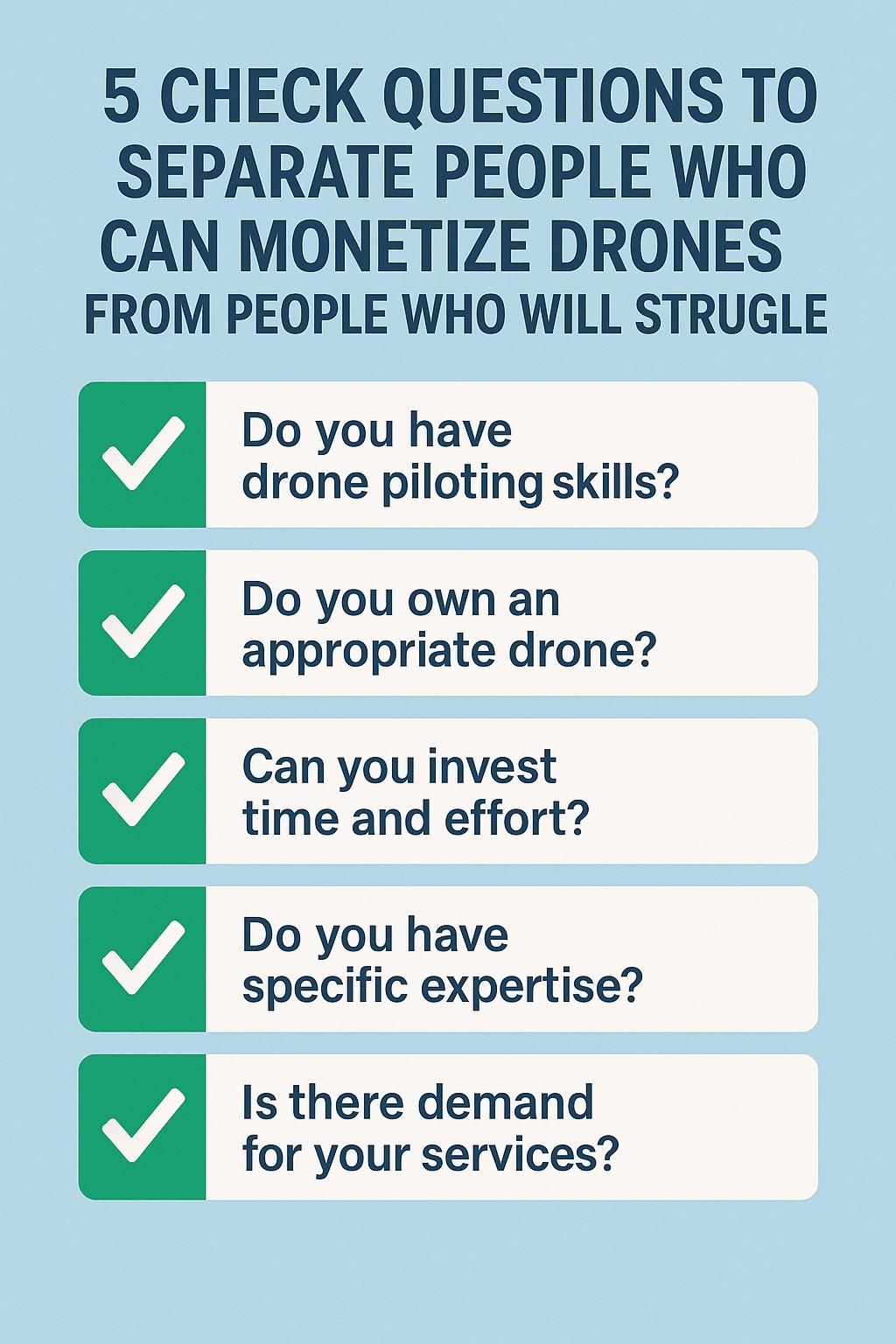 드론 수익화가 가능한 사람과 어려운 사람을 구분하는 5가지 체크 질문 인포그래픽 예시
