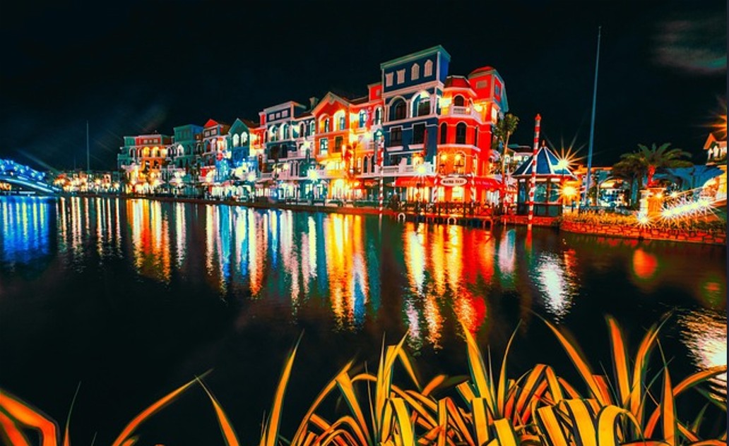 베트남 푸꾸옥의 테마 파크. 그랜드월드의 야경