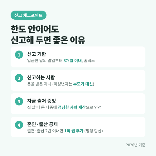 자녀 통장 증여세 신고 기한과 체크포인트 4가지
