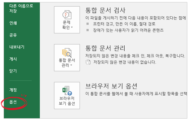 리본 메뉴 -&gt; 옵션