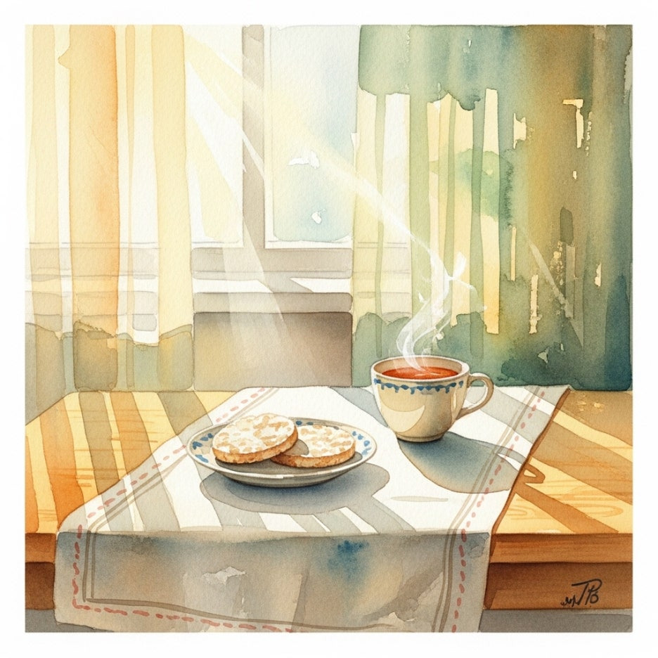 차 한 잔과 함께 자연 해동된 말랑한 쑥떡의 모습