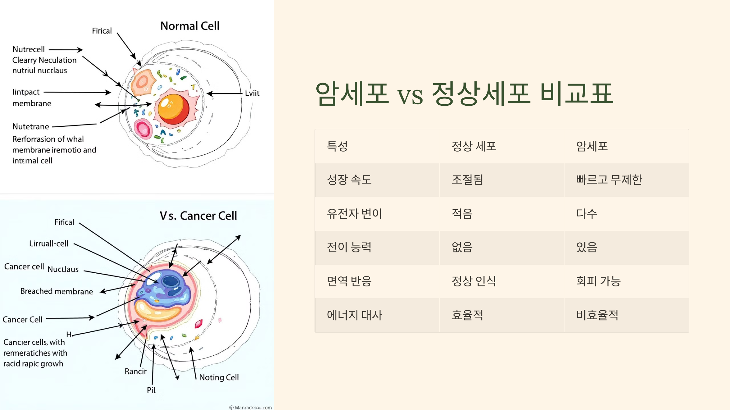 암세포 vs 정상세포 비교표