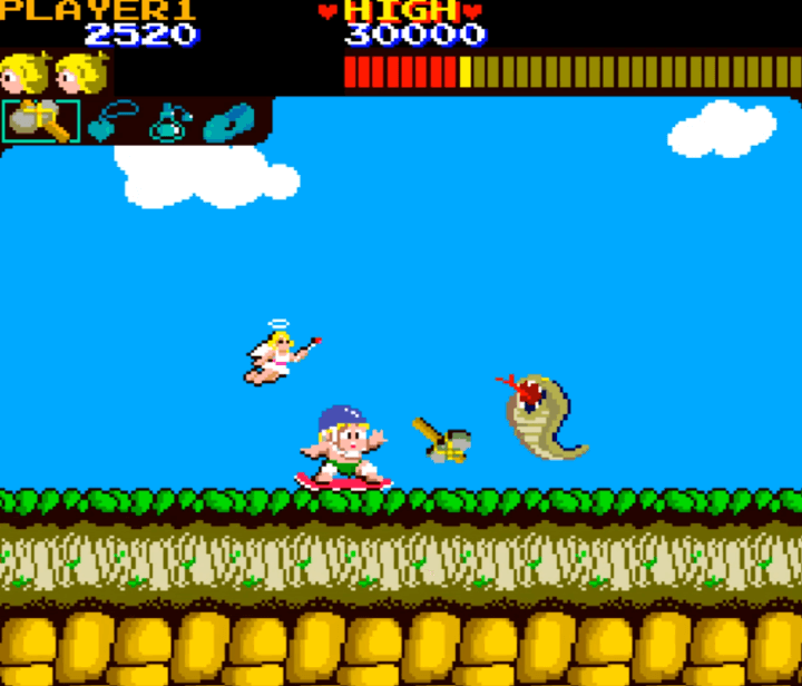 스케이트보드를-타고-돌도끼를-던져-코브라를-처치하는-화면