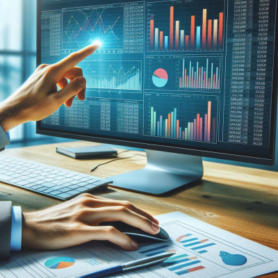 "엑셀 화면에서 데이터 분석과 시각화 작업을 진행하는 모습."