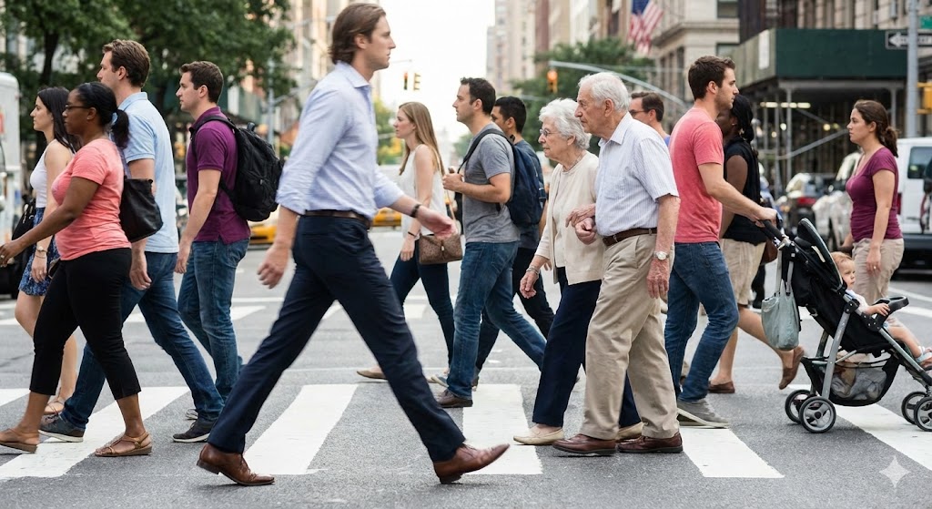 도심-횡단보도에서-각기-다른-보폭과-속도로-길을-건너는-다양한-연령대와-체격의-사람들-모습을-담은-사진으로-사람마다-걸음-속도가-다른-이유를-시각적으로-보여줍니다