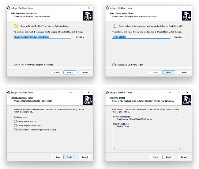 Taskbar-timer-설치진행-장면-모음