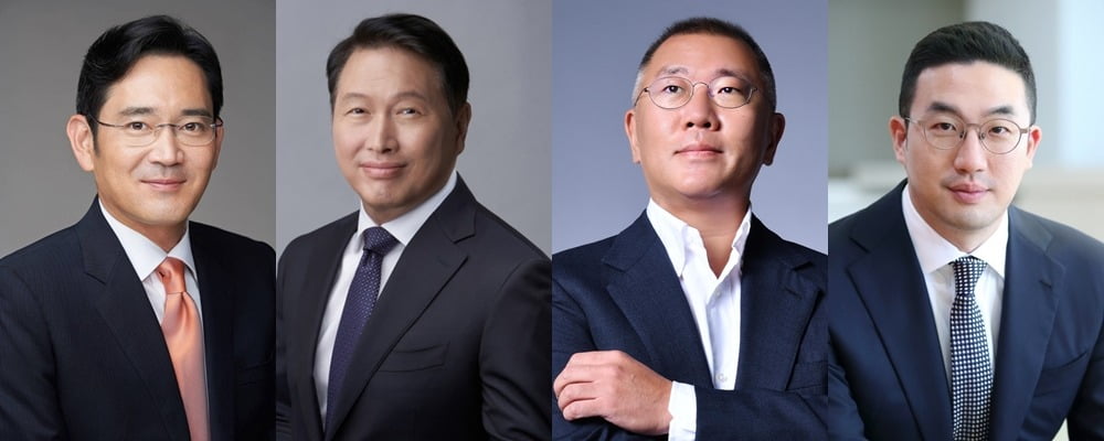 이재용 삼성전자 회장, 최태원 SK그룹 회장, 정의선 현대차그룹 회장, 구광모 LG그룹 회장.