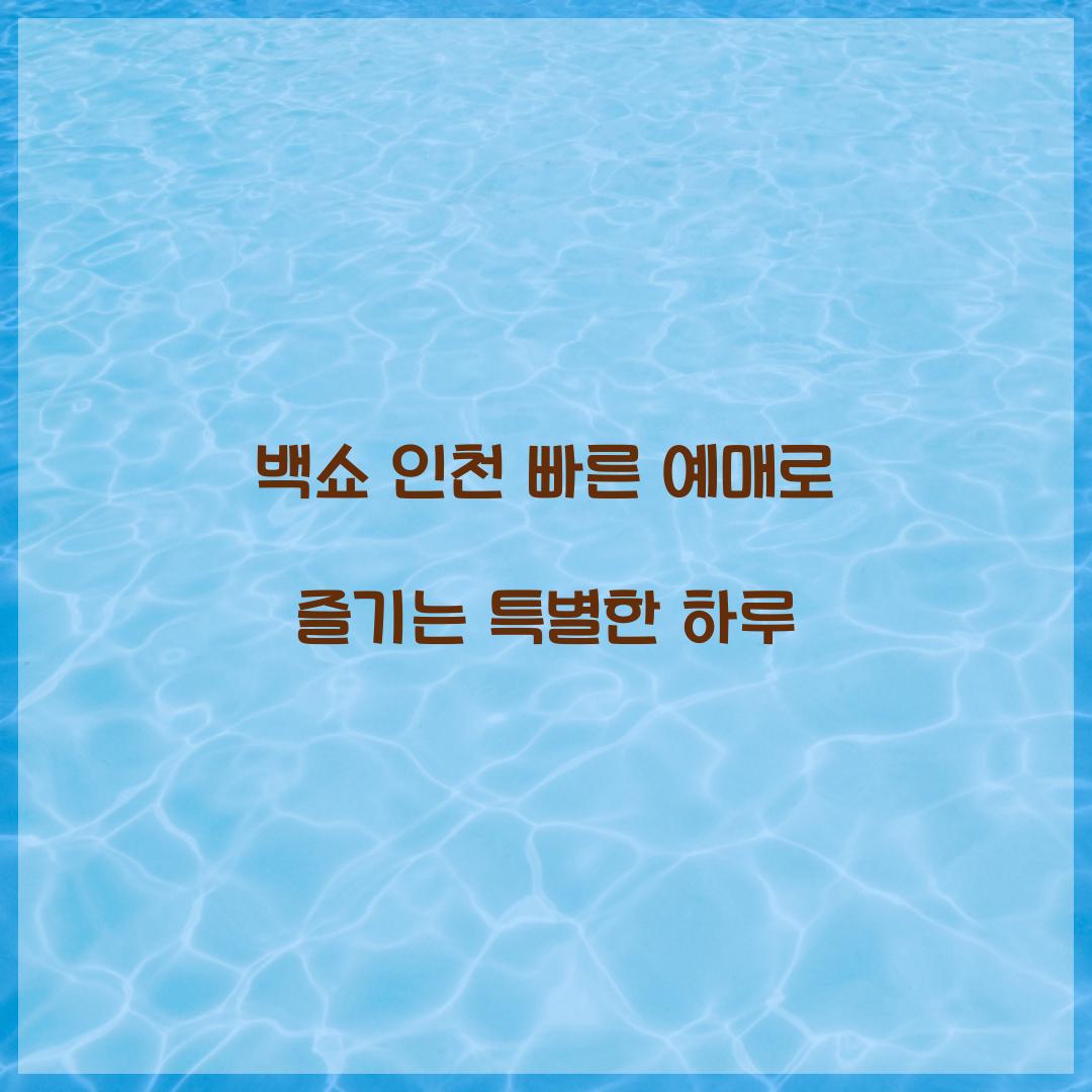 백쇼 인천 빠른 예매