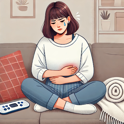 생리통으로 배 아파하는 여자