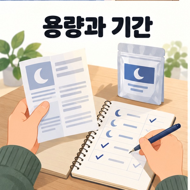 정해진 복용량과 사용 기간을 확인하며 기록하는 그림