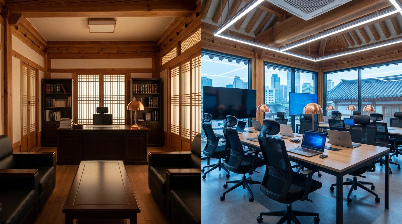 전문직 수익 하락과 신흥 직업군의 부상을 상징하는 대비 이미지