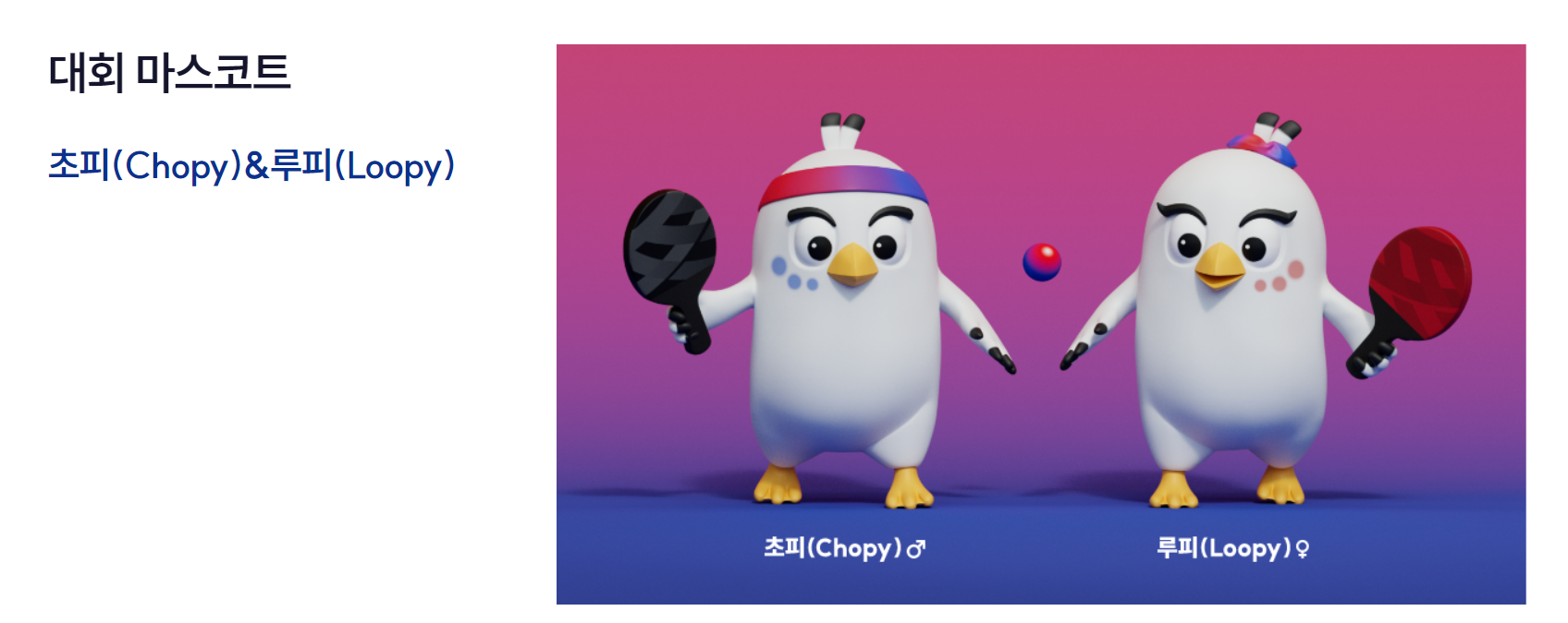 부산 세계탁구선수권대회 마스코트 초피와 루피