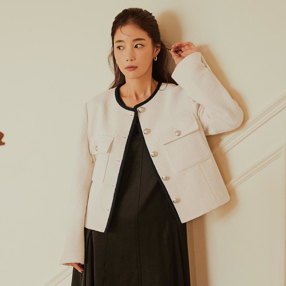 온앤온 배색 라인 라운드 넥 부클 자켓 NEW2AJ924