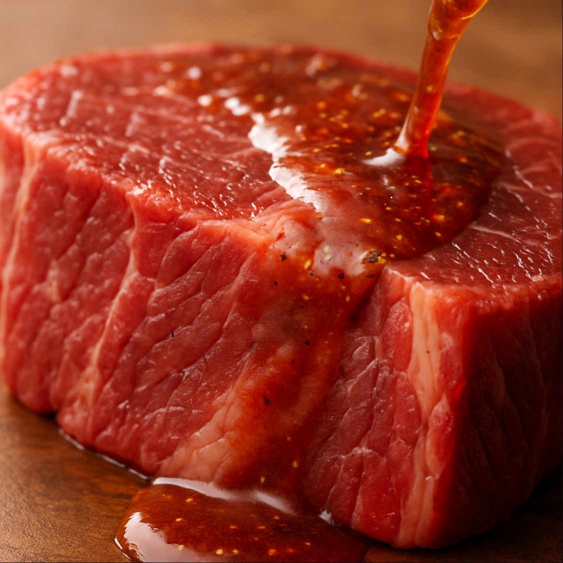 고기 양념 흡수가 시작되는 단면 클로즈업 이미지