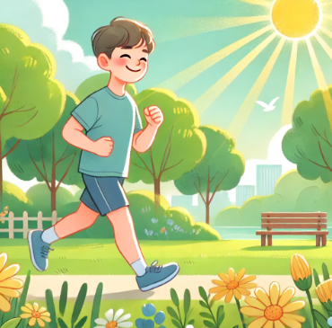 건강한 남성이 공원을 달리고 있다