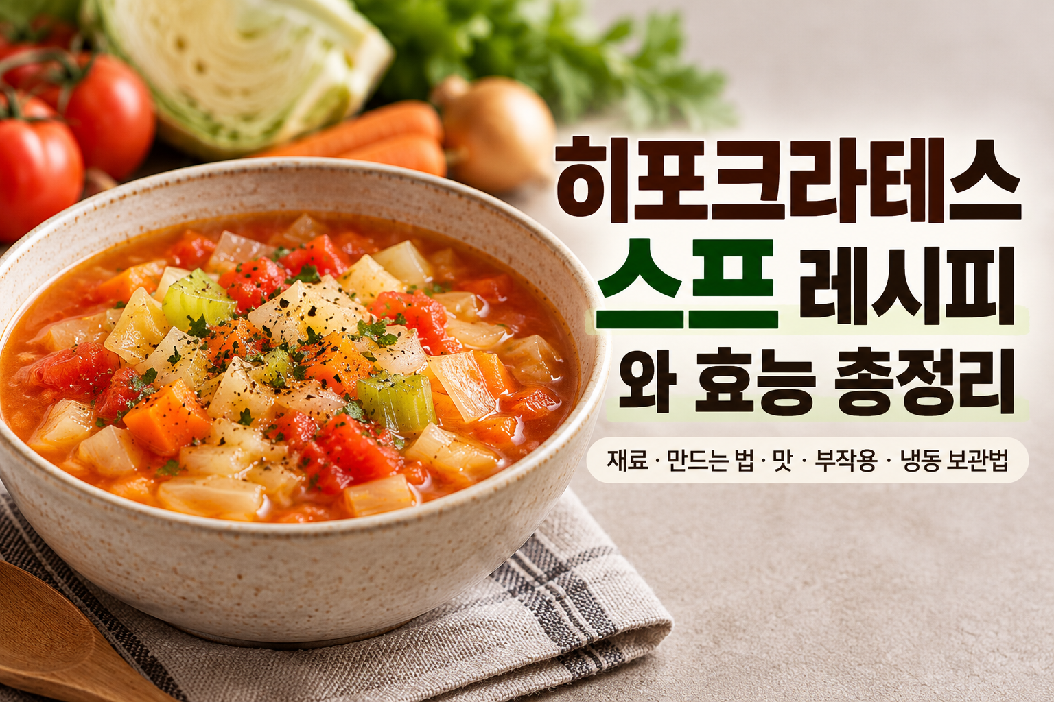 히포크라테스 스프 레시피와 효능 총정리|재료, 만드는 법, 맛, 부작용, 냉동 보관법(+원조레시피,유키즈 심영순)