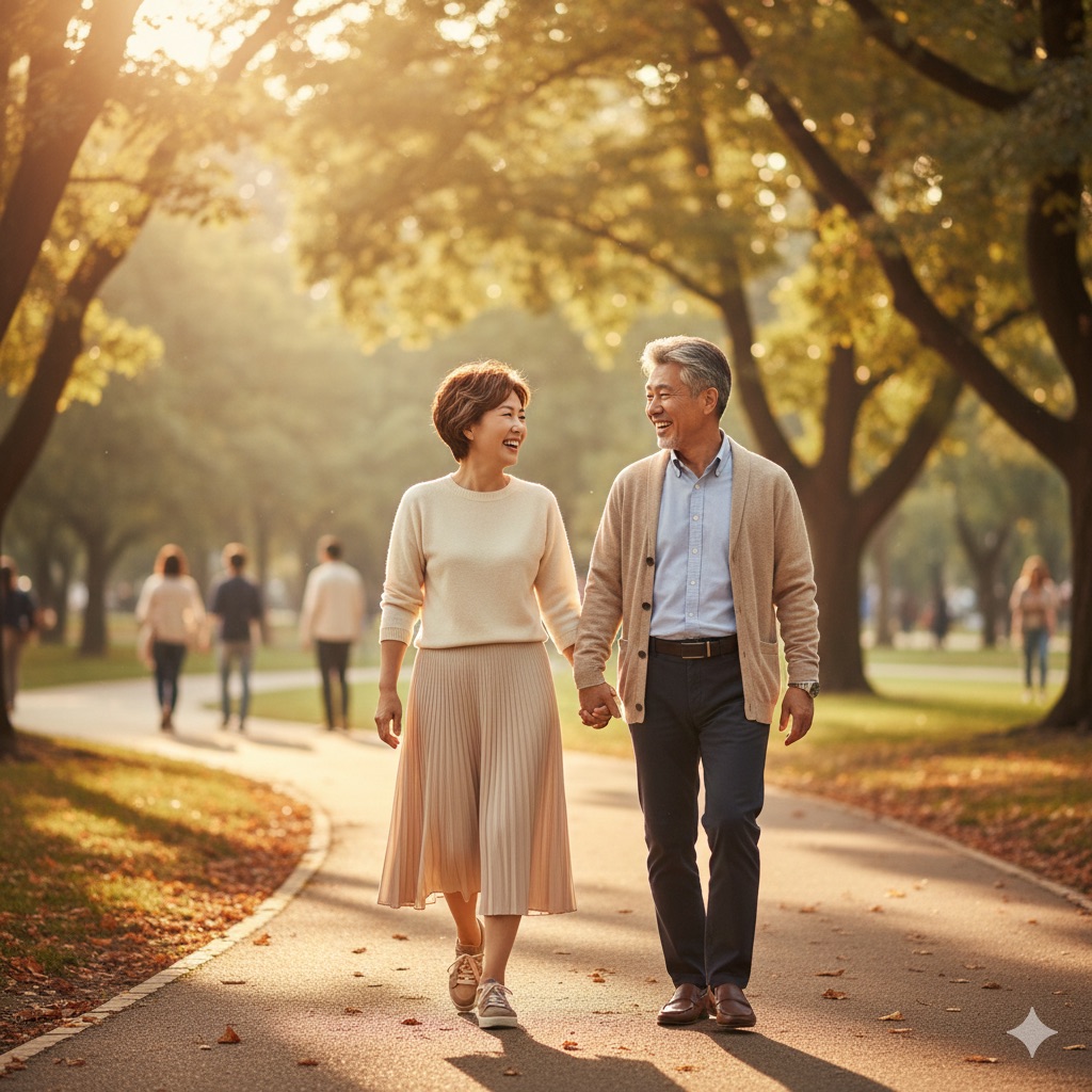 공원 산책하는 50대 부부