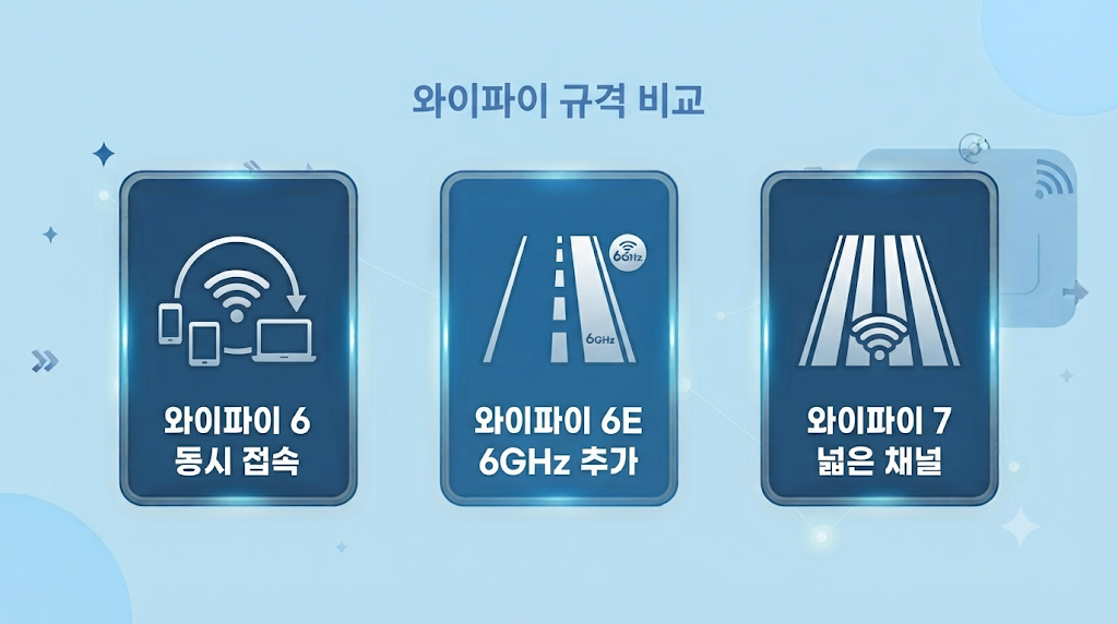 와이파이 6, 6E, 7 규격 비교