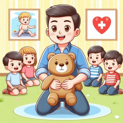 응급 처치 교육을 하고 있다.