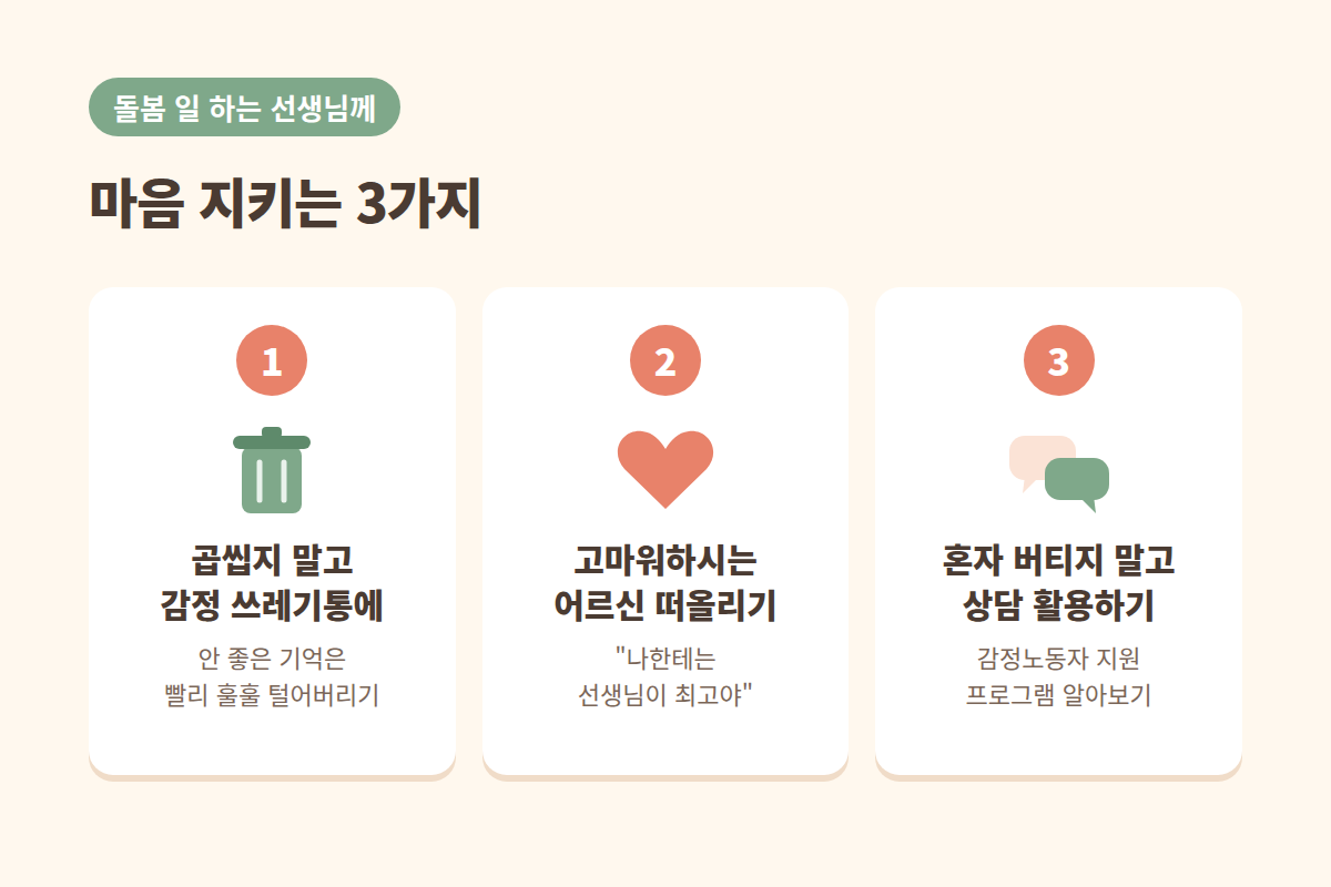 돌봄 일 하는 생활지원사가 마음 지키는 3가지 방법 예시